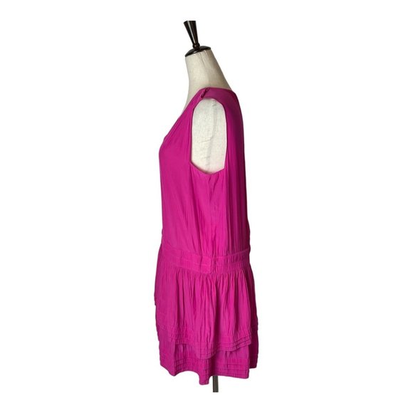 Ramy Brook Hot Pink Raquel Tiered V-Neck Sleeveless Mini Fit & Flare Dress Sze L - Picture 5 of 9